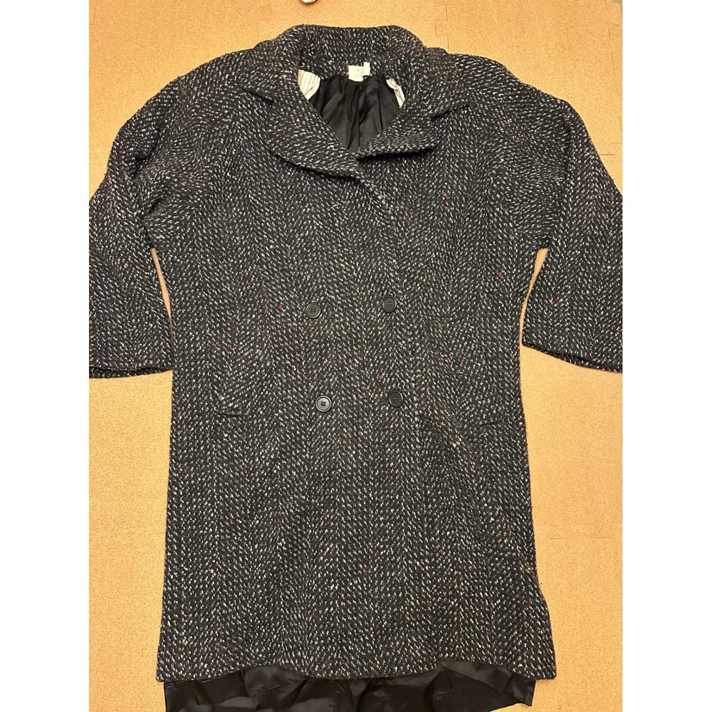 Jill Jr Tweed Coat Womens L Grey Vintage Double Breasted Wool Blend Mid Length